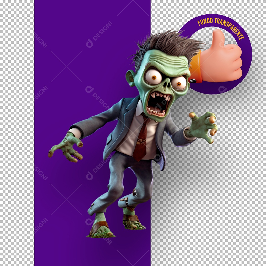 Zumbi Assustador de Halloween Elemento 3D para Composição PSD