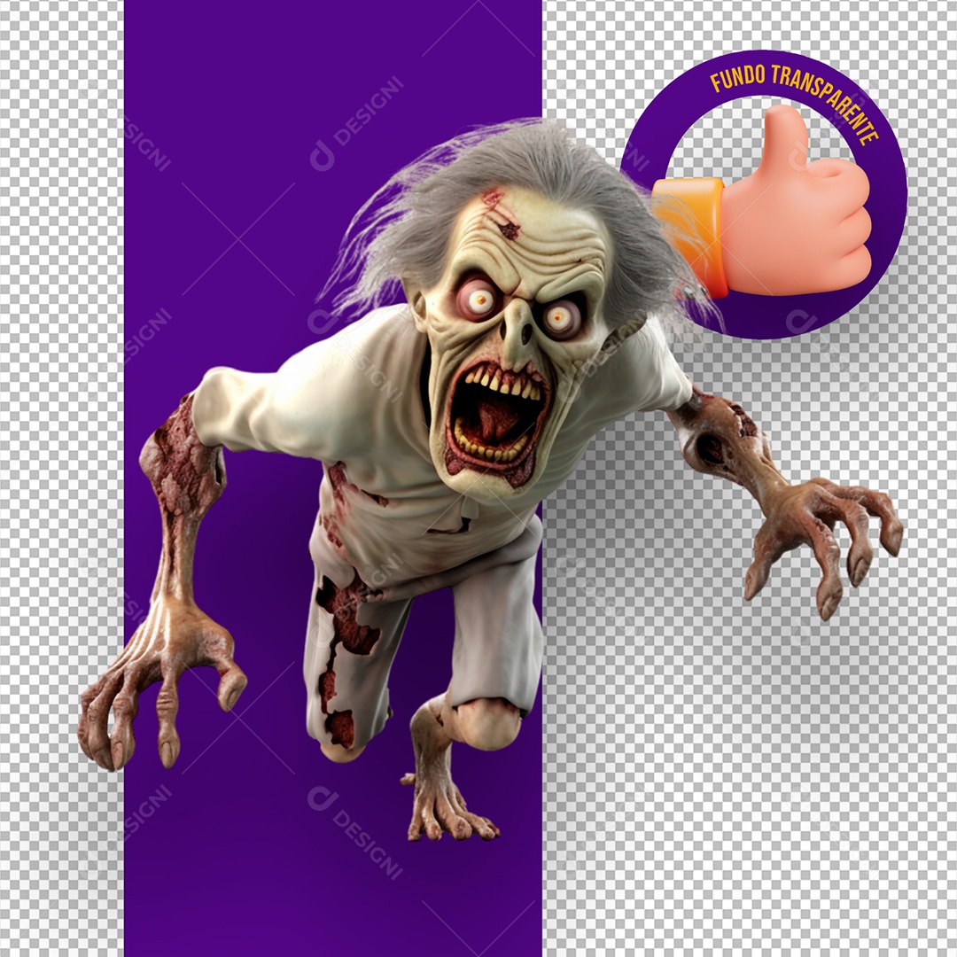 Zumbi Assustador de Halloween Elemento 3D para Composição PSD