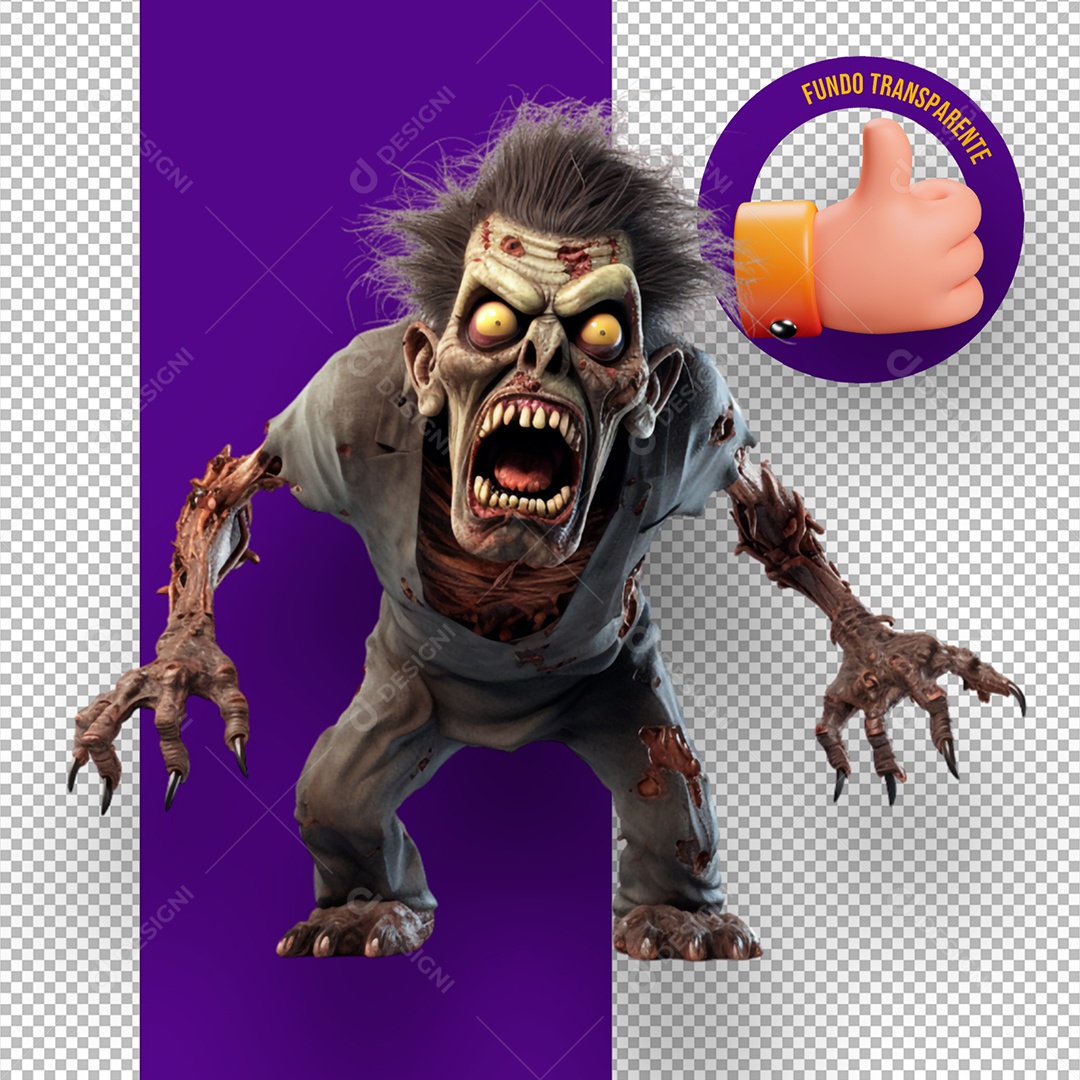 Zumbi Assustador de Halloween Elemento 3D para Composição PSD