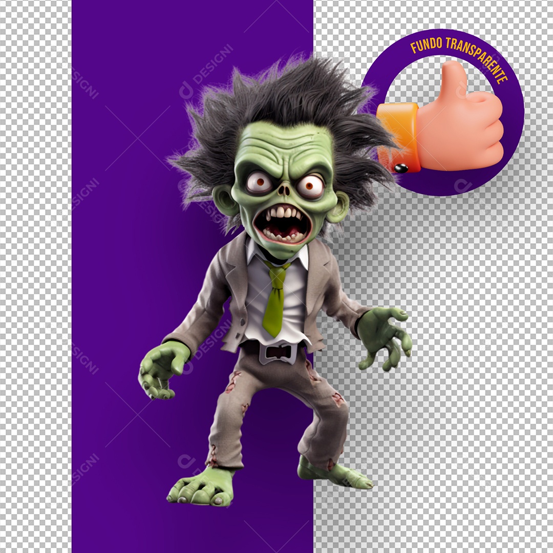 Zumbi Assustador de Halloween Elemento 3D para Composição PSD