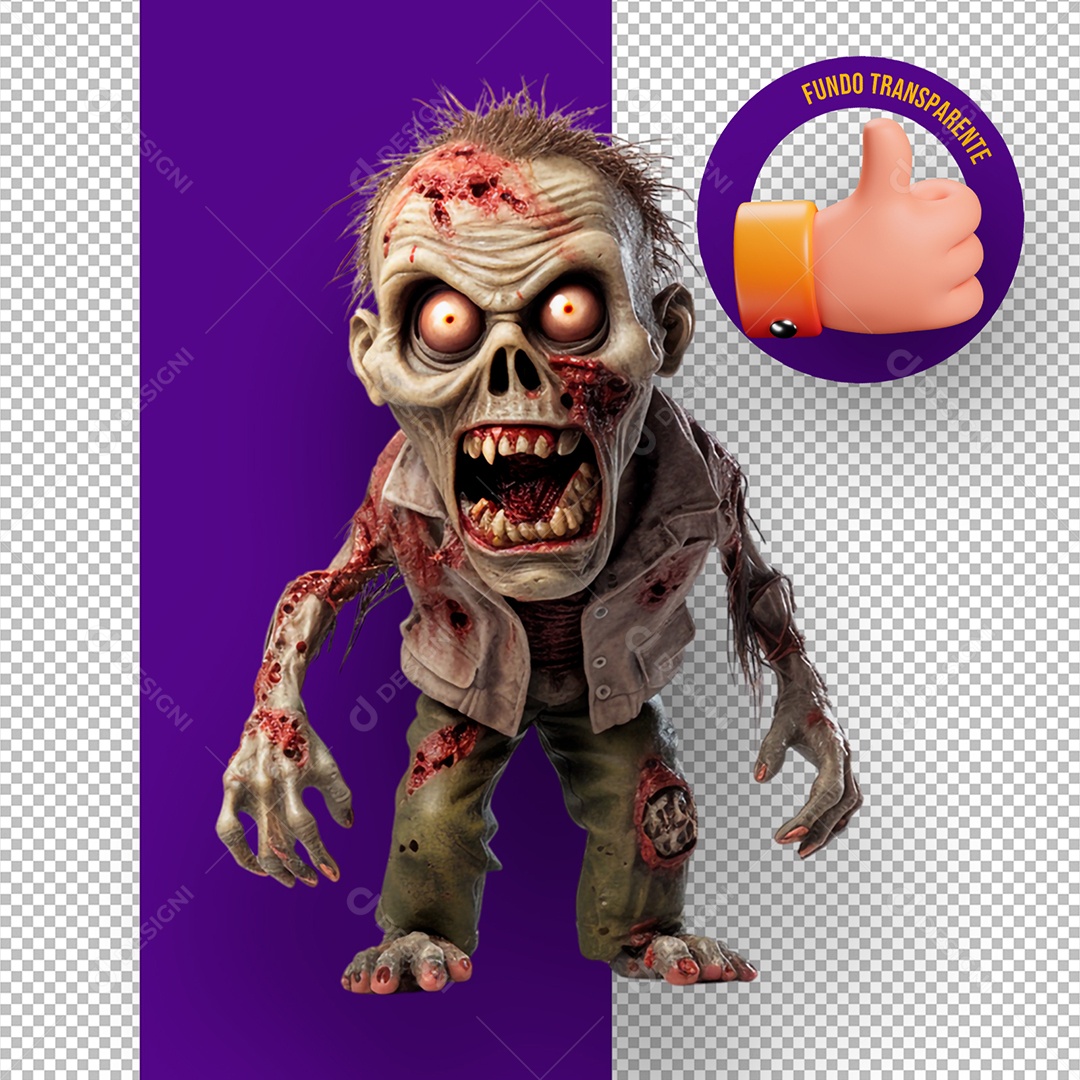 Elemento 3D Zumbi Assustador de Halloween para Composição PSD