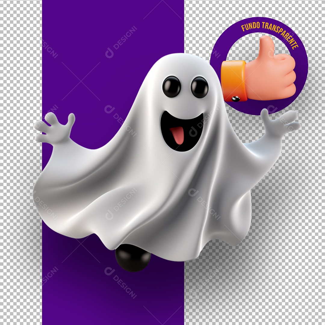 Elemento 3D Fantasma de Halloween para Composição PSD