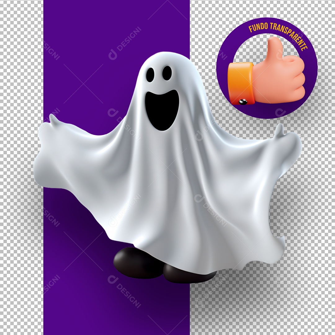Elemento 3D Fantasma de Halloween para Composição PSD