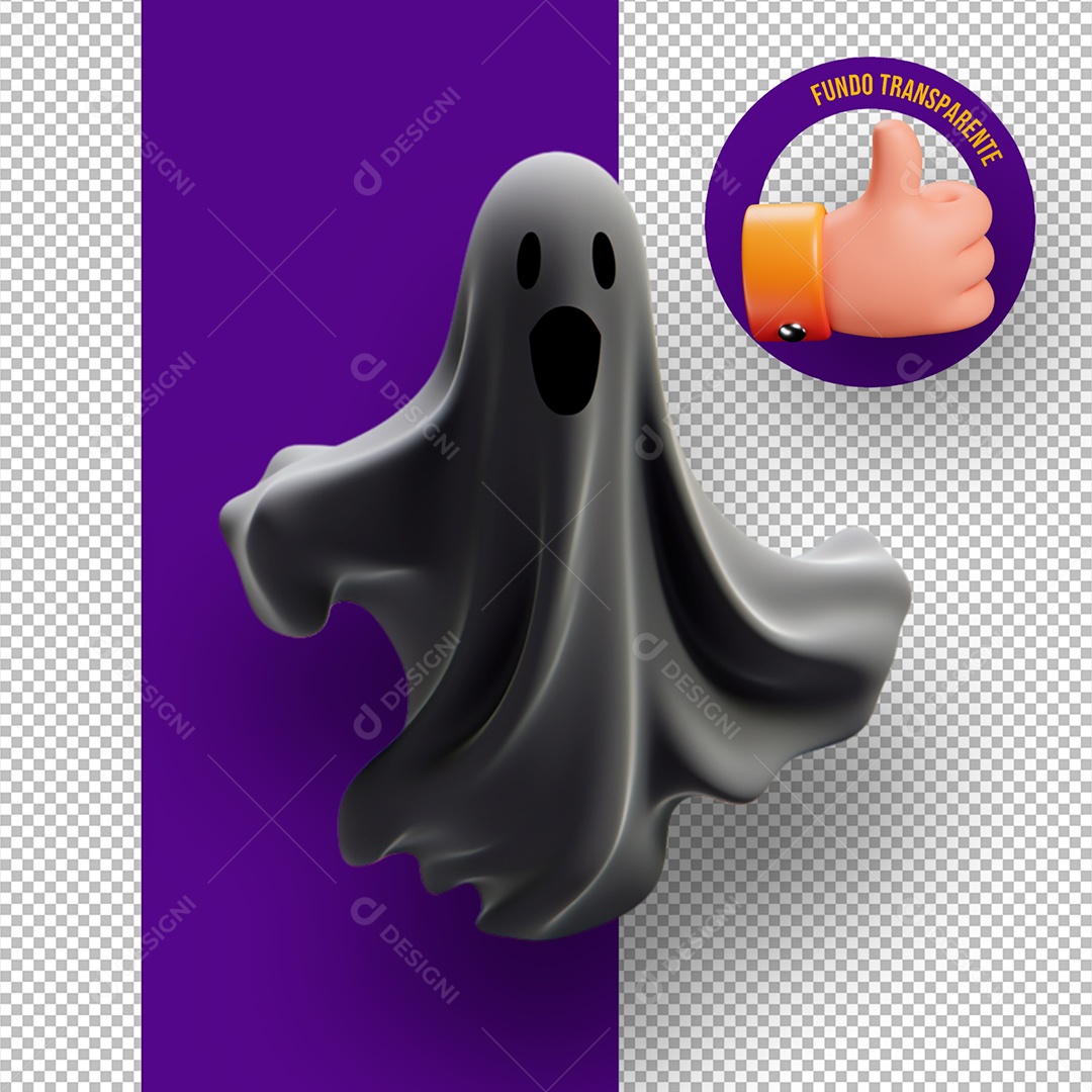 Elemento 3D Fantasma das Sombras Assustador de Halloween para Composição PSD