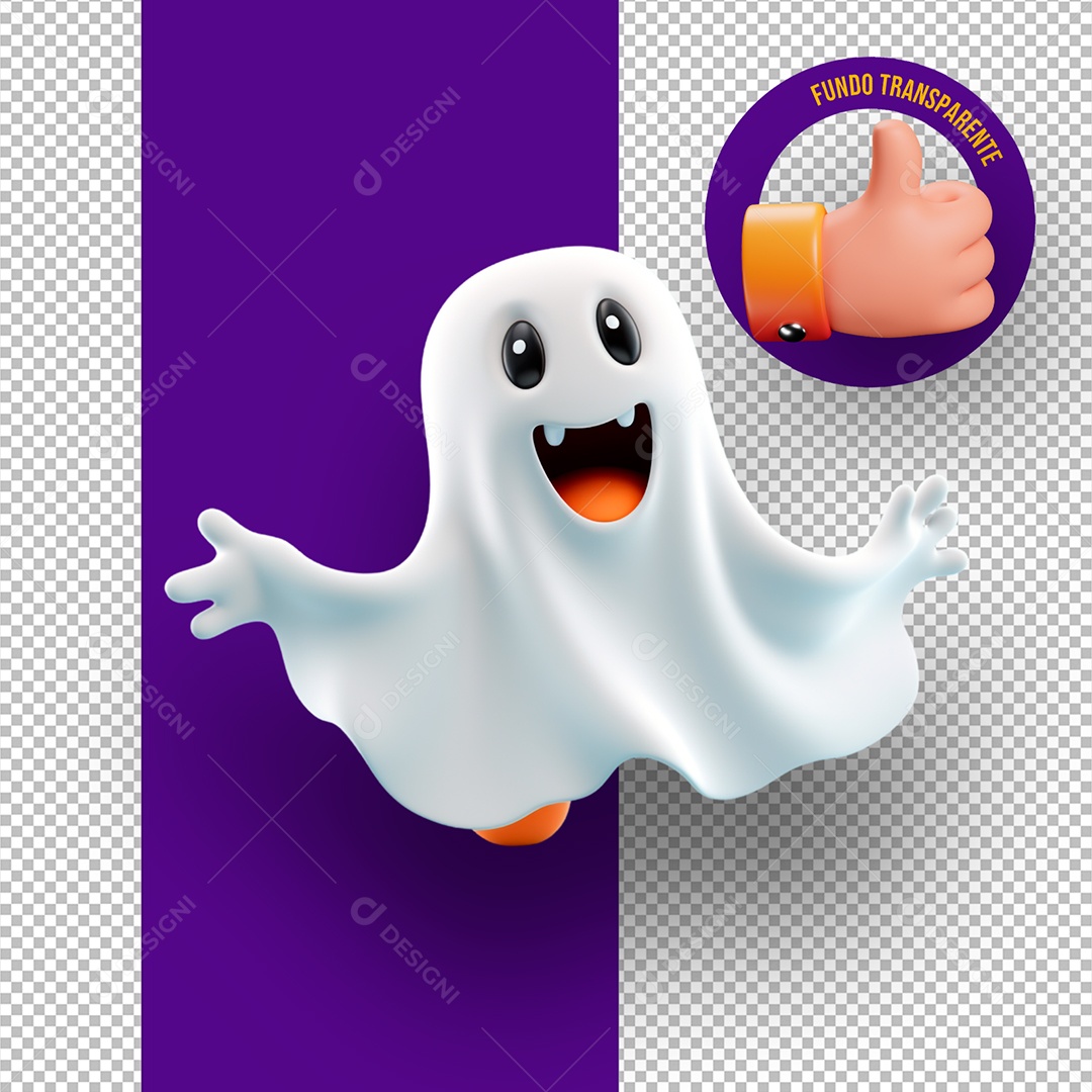 Elemento 3D Fantasminha de Halloween para Composição PSD