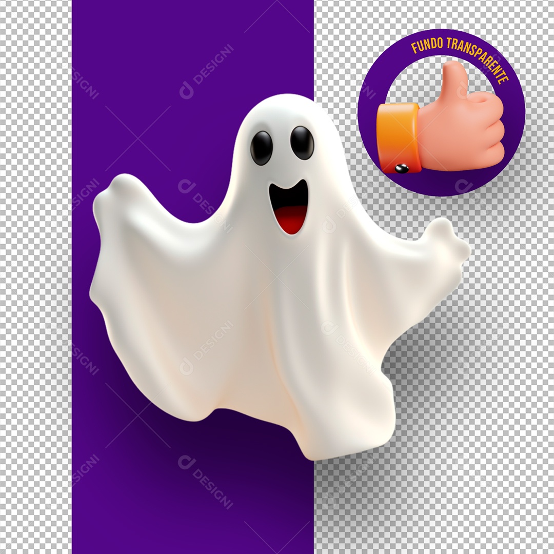 Elemento 3D Fantasminha de Halloween para Composição PSD