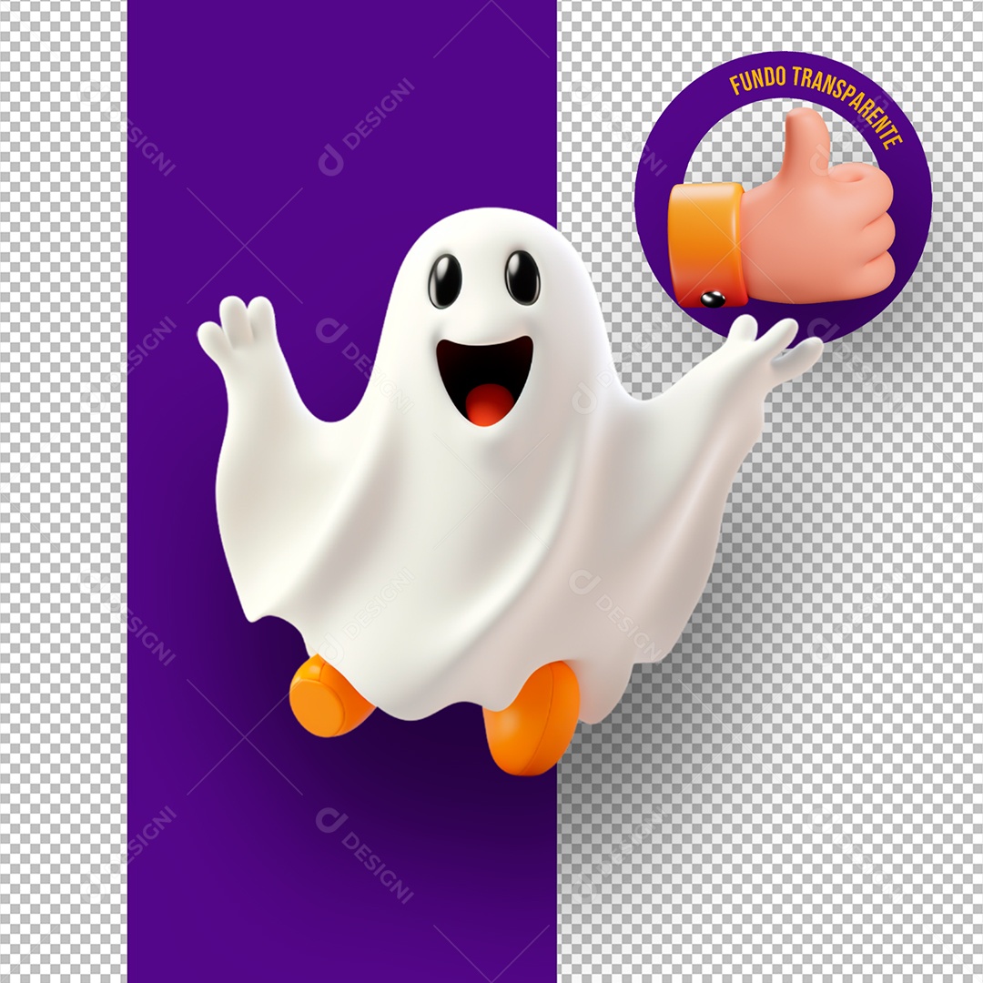 Elemento 3D Fantasminha de Halloween para Composição PSD