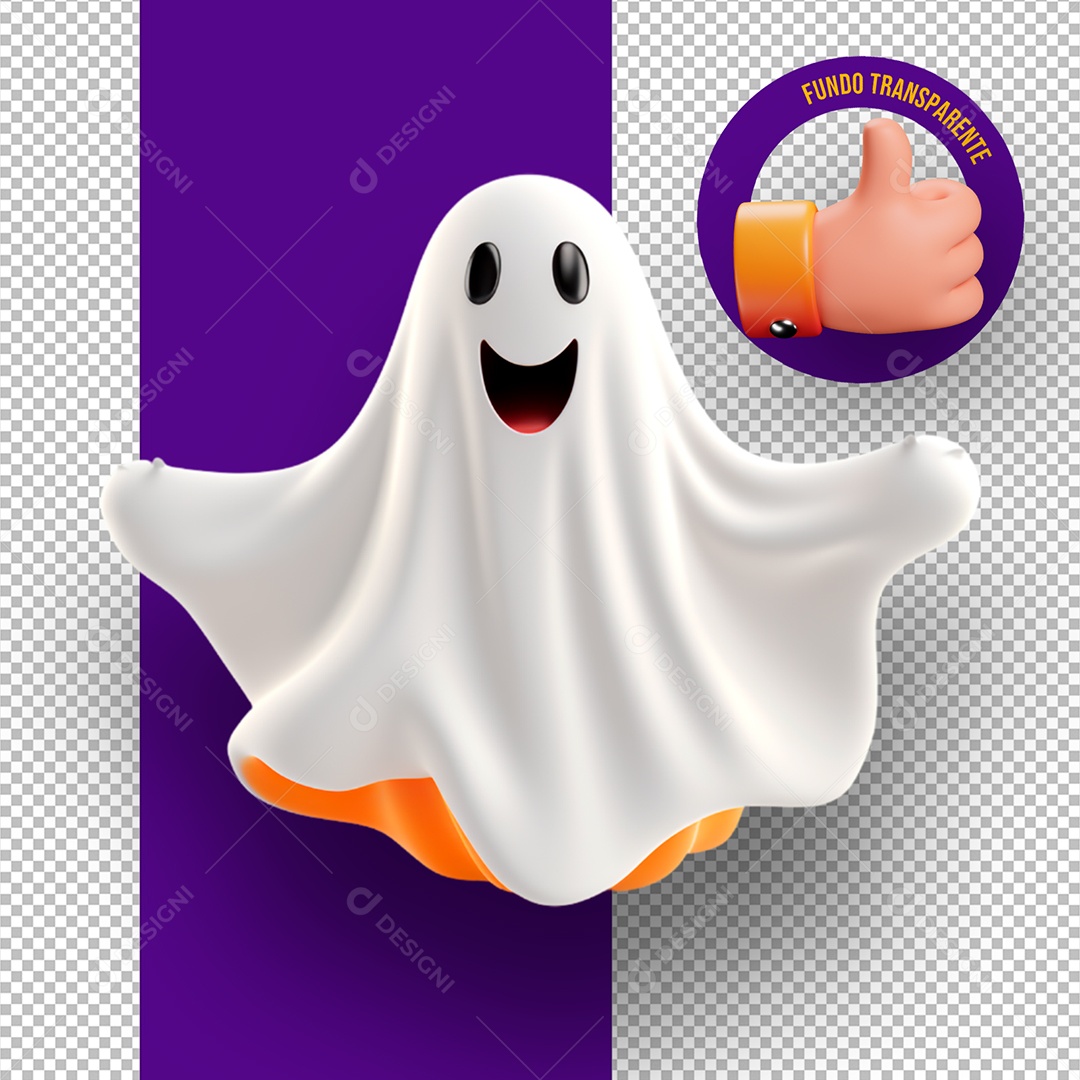 Elemento 3D Fantasma de Halloween para Composição PSD
