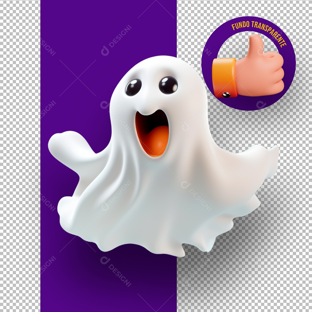 Elemento 3D Fantasma de Halloween para Composição PSD