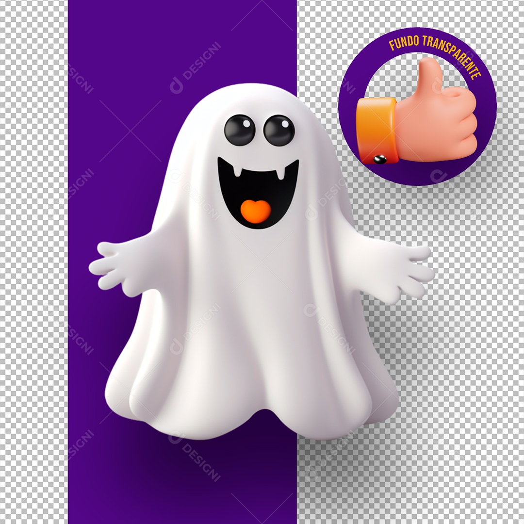 Elemento 3D Fantasma de Halloween para Composição PSD