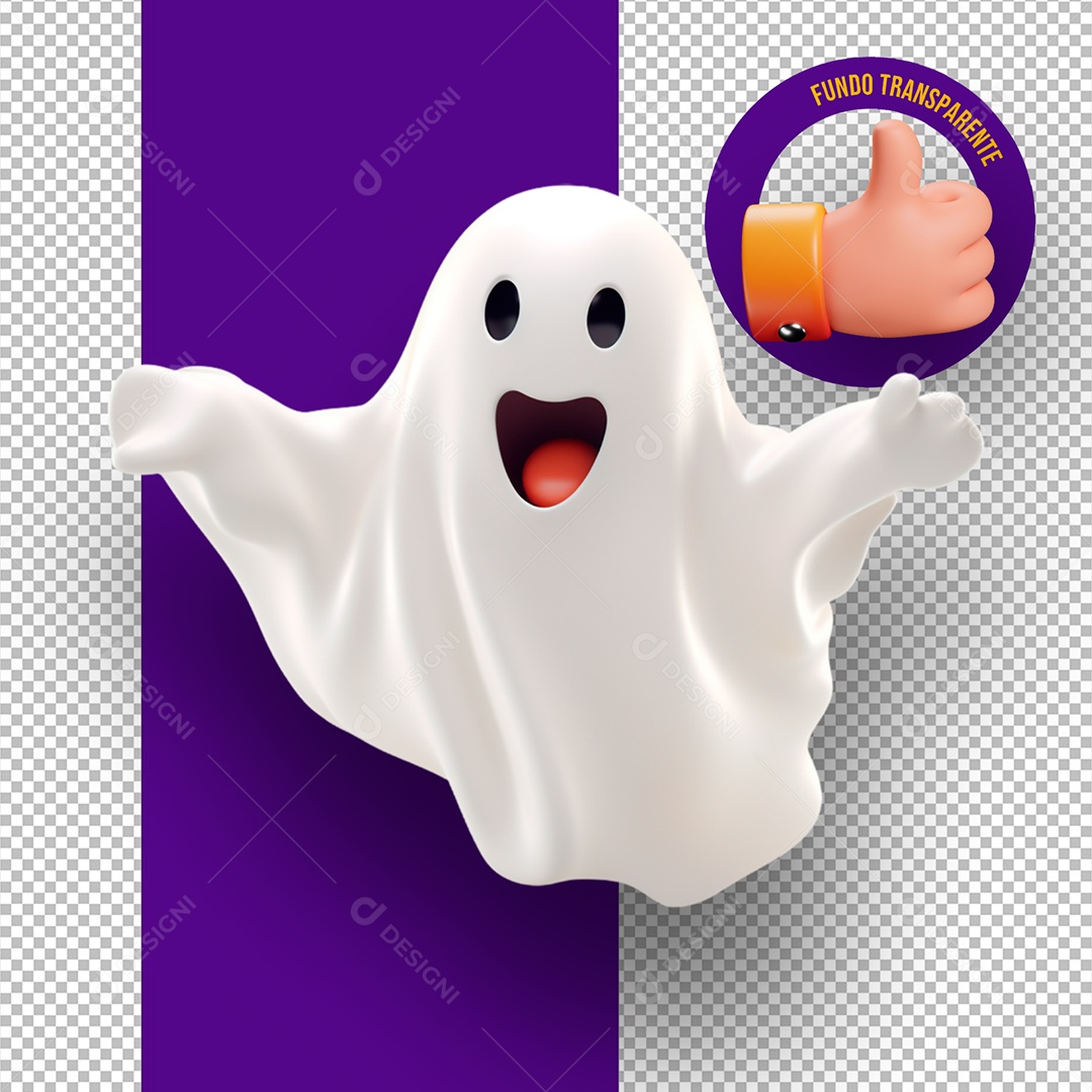 Elemento 3D Fantasma de Halloween para Composição PSD