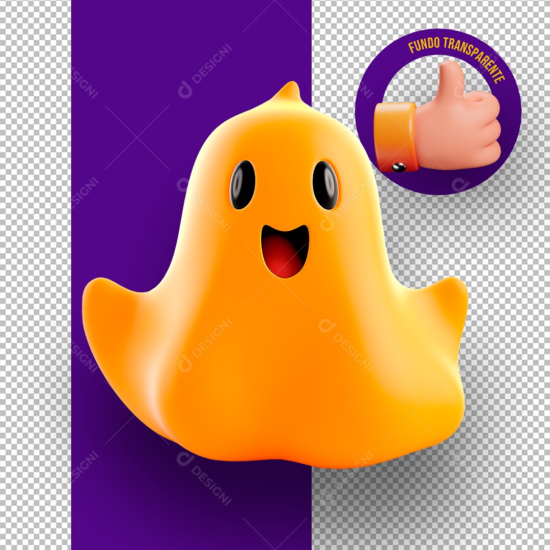 Elemento 3D Fantasminha Laranja de Halloween para Composição PSD