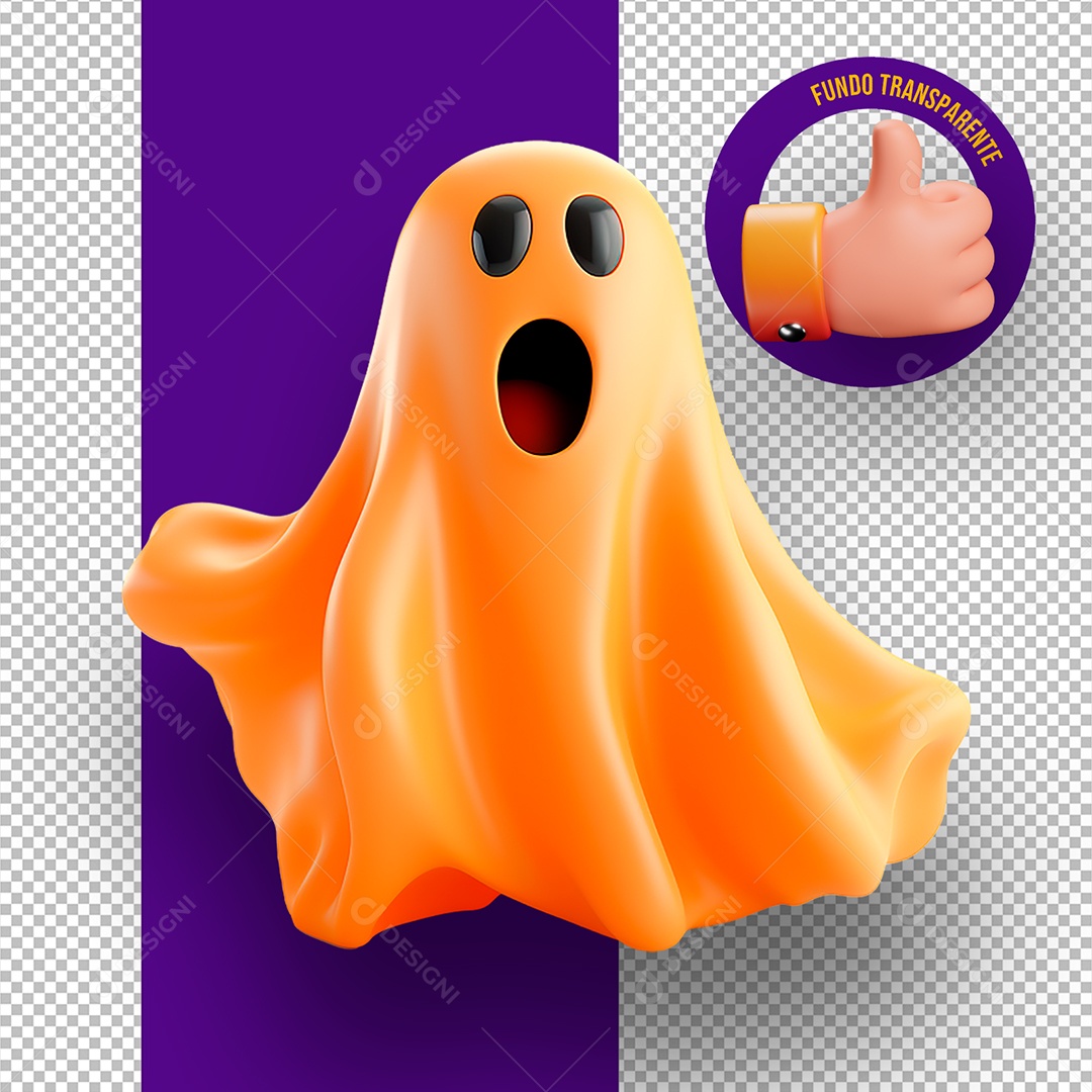 Elemento 3D Fantasma Laranja de Halloween para Composição PSD