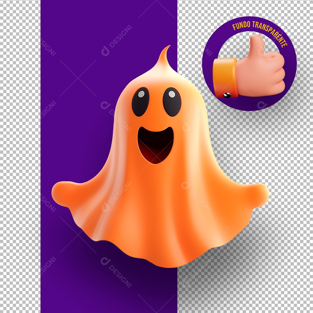 Elemento 3D Fantasminha Laranja de Halloween para Composição PSD