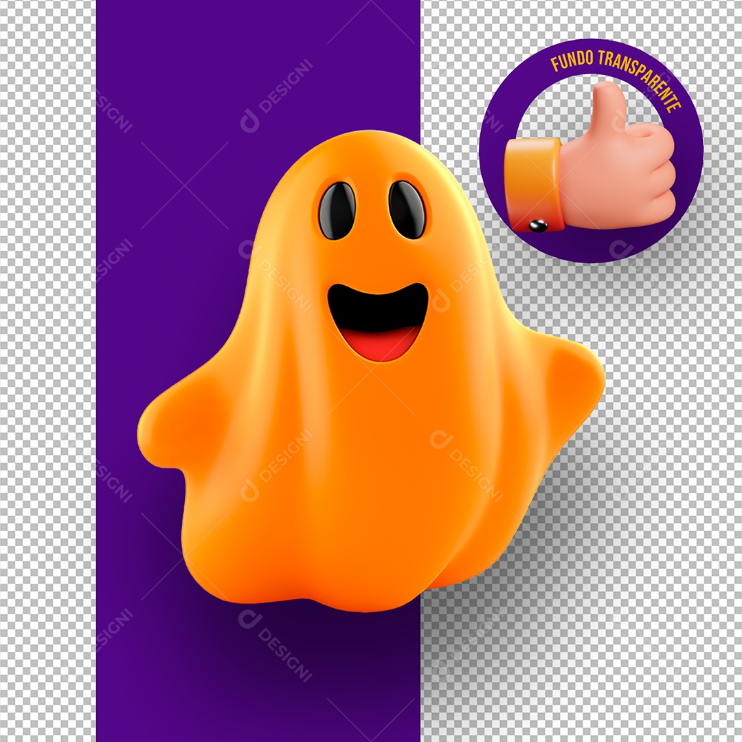 Fantasminha Laranja de Halloween Elemento 3D para Composição PSD