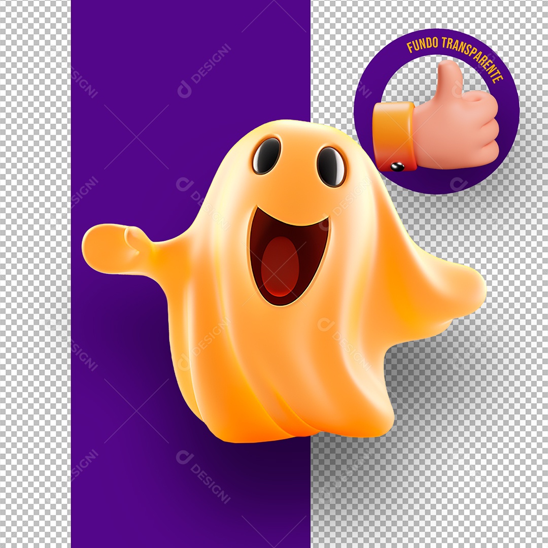 Fantasminha Laranja de Halloween Elemento 3D para Composição PSD