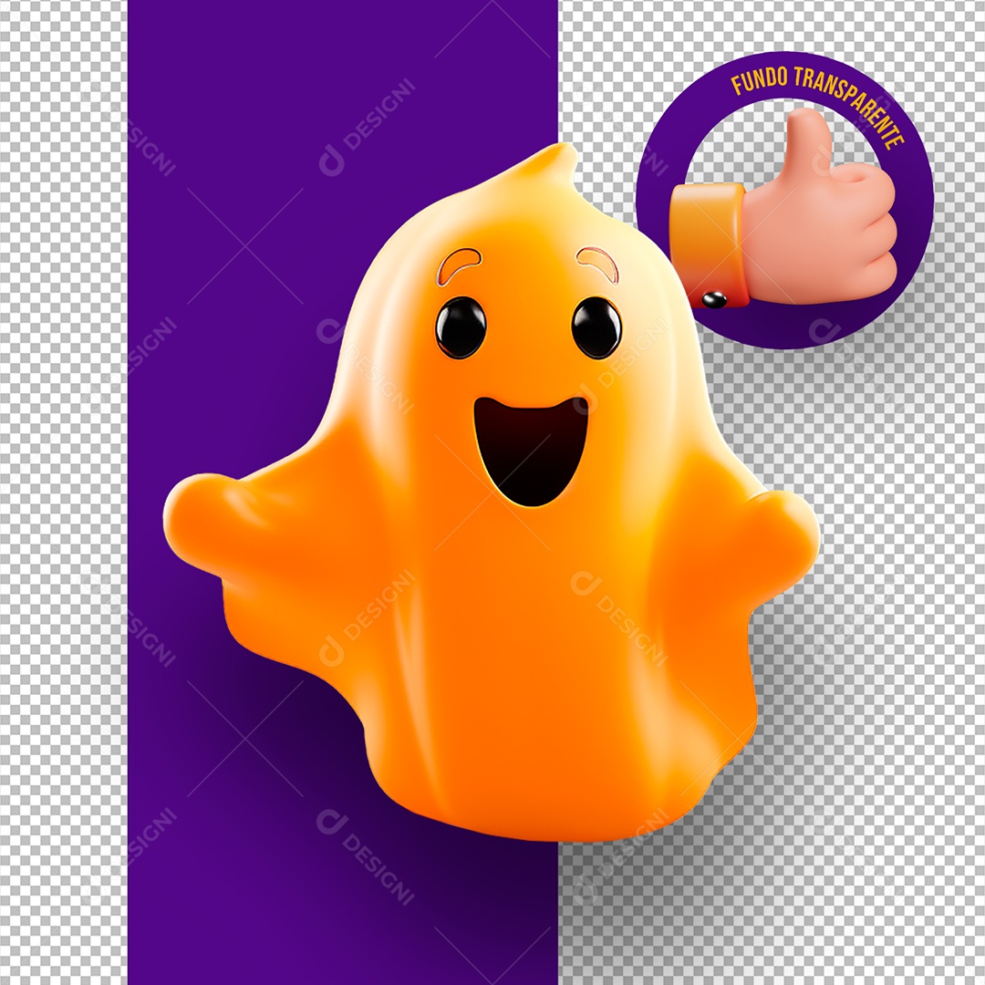 Fantasminha Laranja de Halloween Elemento 3D para Composição PSD