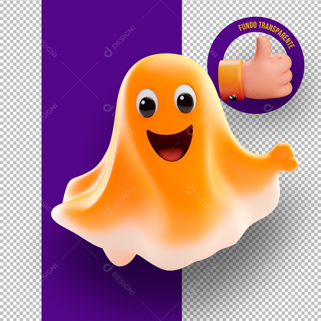 Fantasminha Laranja de Halloween Elemento 3D para Composição PSD