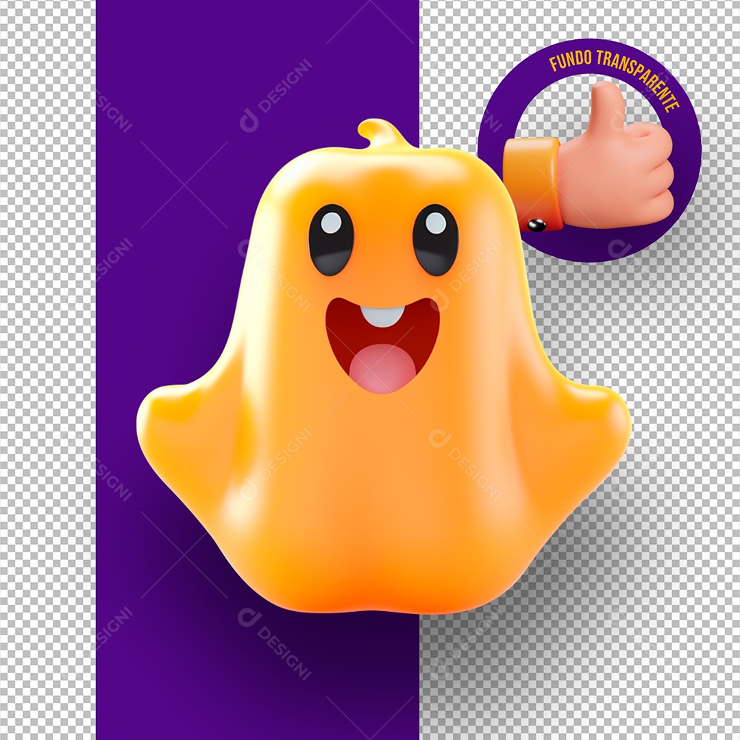 Fantasminha Laranja de Halloween Elemento 3D para Composição PSD