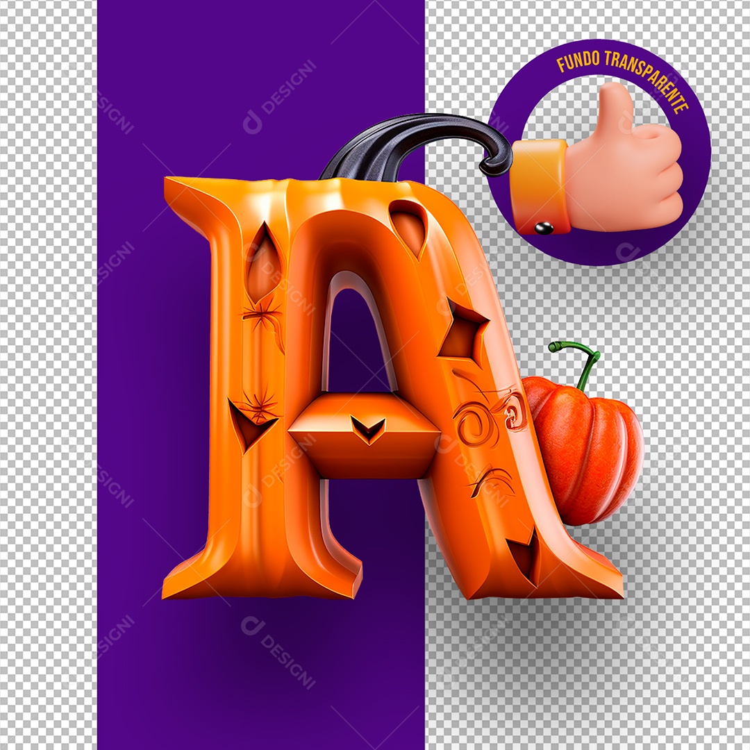 Letra A Maiúscula Decoração de Halloween Elemento 3D para Composição PSD