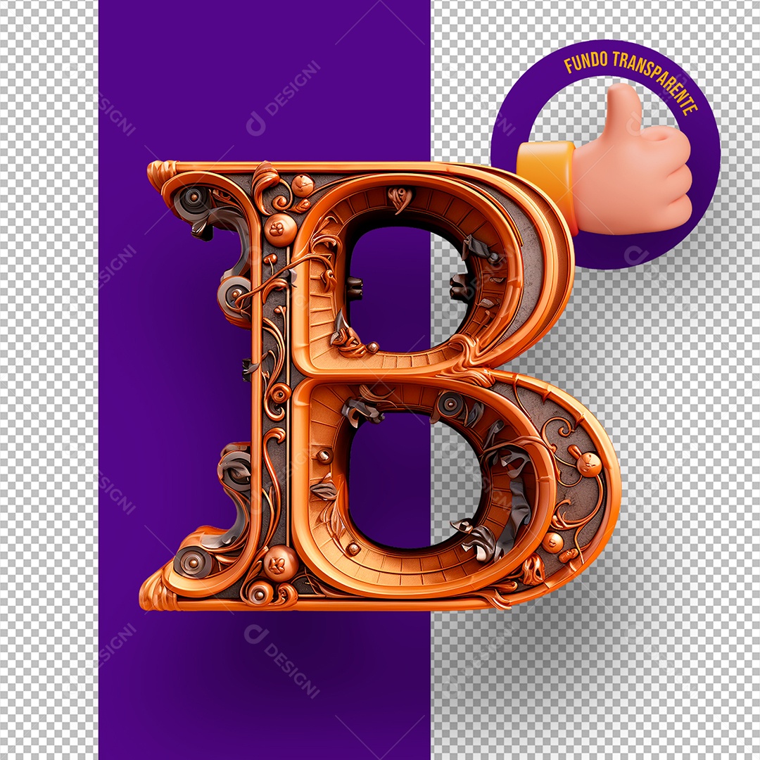 Letra B Maiúscula Decoração de Halloween Elemento 3D para Composição PSD