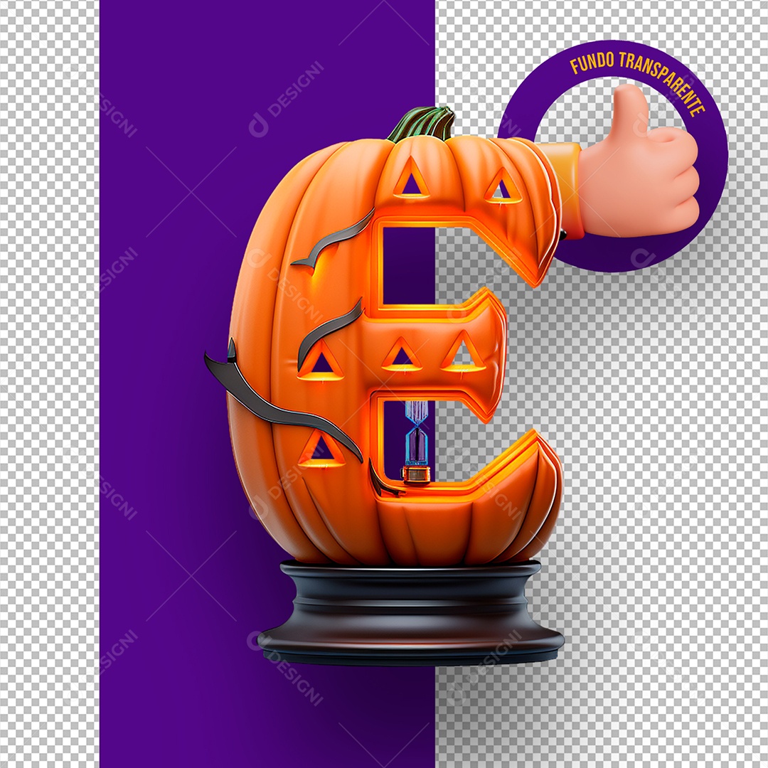 Letra E Maiúscula Decoração de Halloween Elemento 3D para Composição PSD