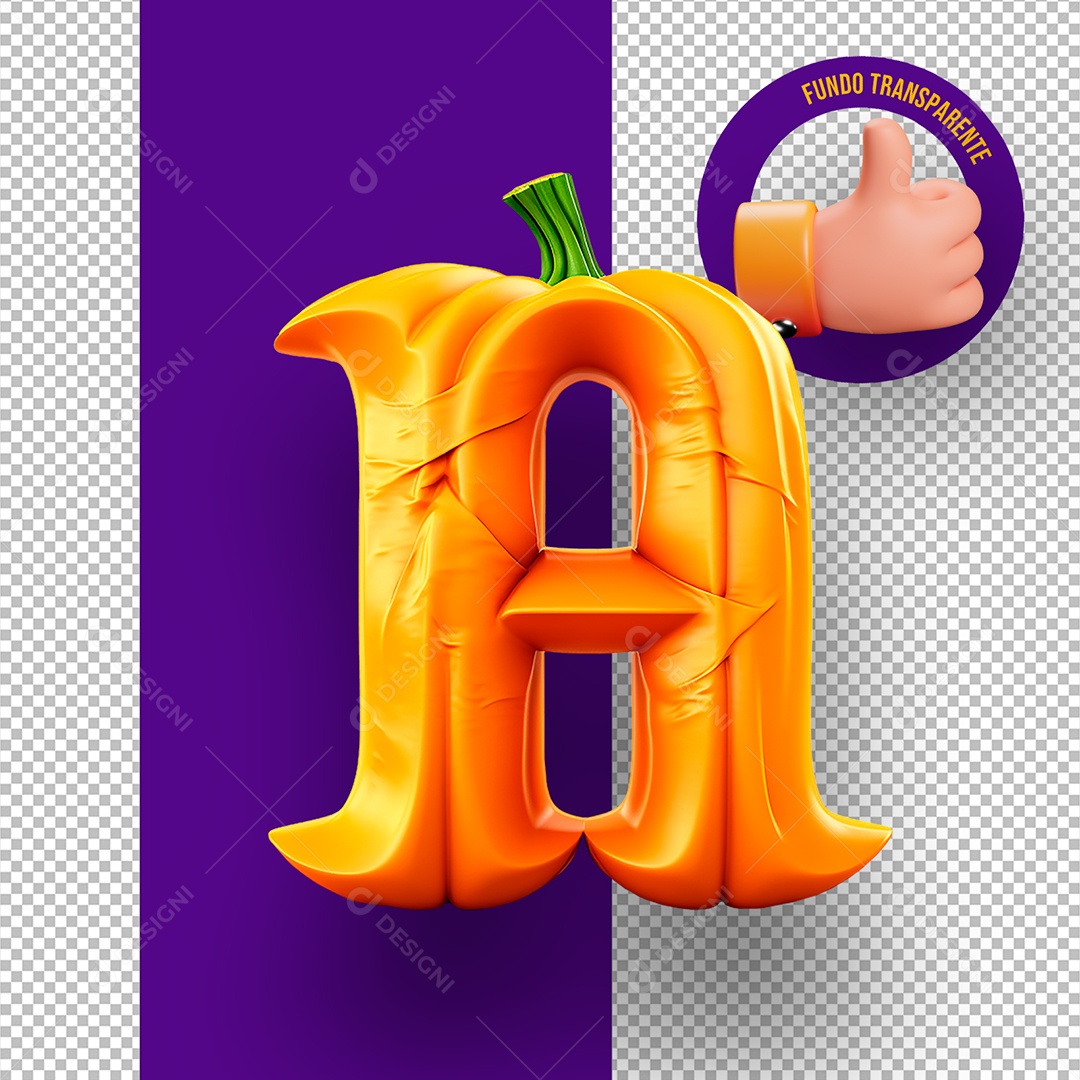Letra A Maiúscula com Textura de Abóbora Decoração de Halloween Elemento 3D para Composição PSD