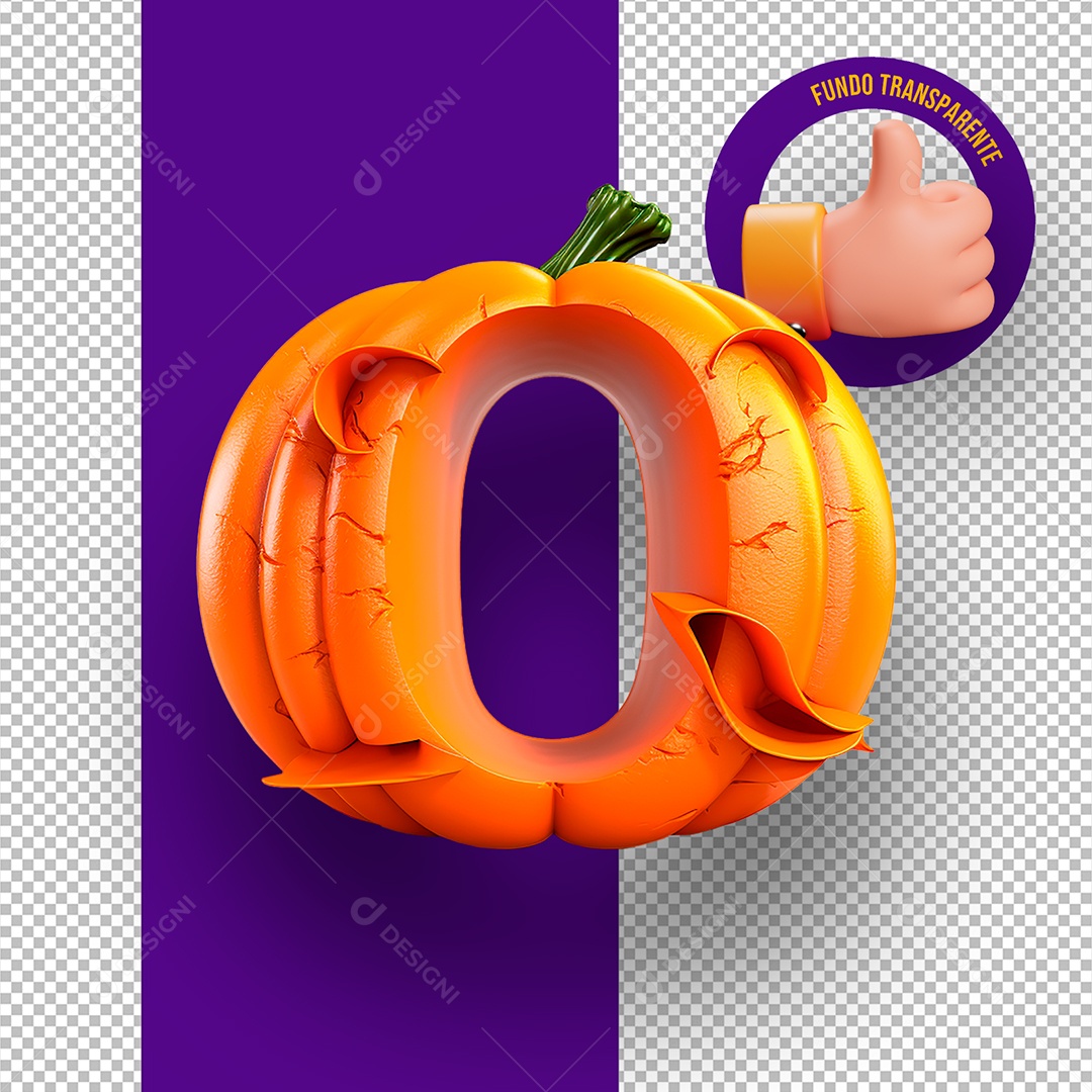 Letra O Maiúscula com Textura de Abóbora Decoração de Halloween Elemento 3D para Composição PSD