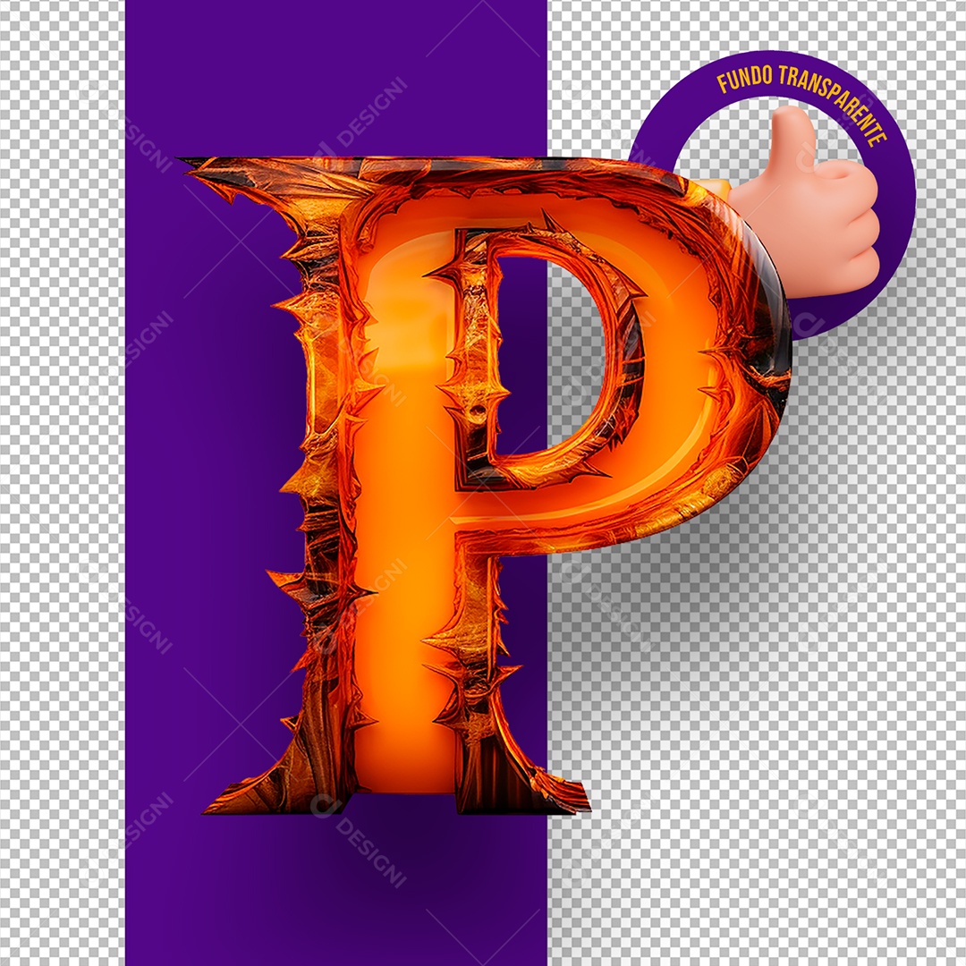 Letra P Maiúscula Decoração de Halloween Elemento 3D para Composição PSD