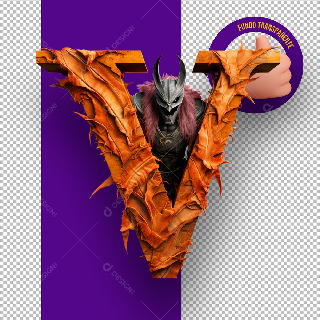 Letra V Maiúscula Monstruosa Elemento 3D de Halloween para Composição PSD