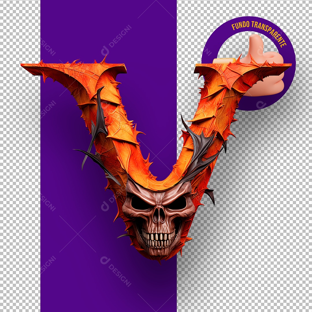 Letra V Maiúscula Monstruosa Elemento 3D de Halloween para Composição PSD