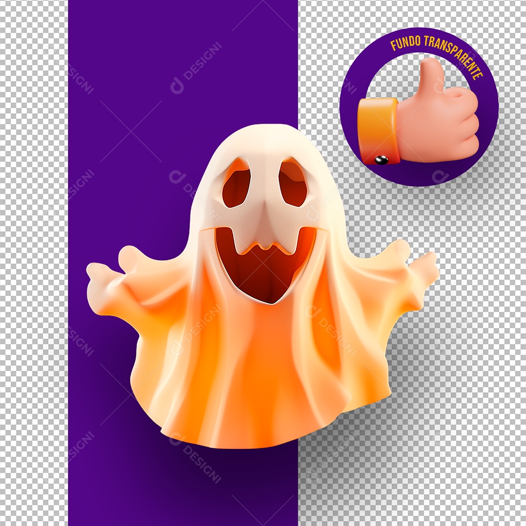 Fantasma de Halloween Elemento 3D para Composição PSD