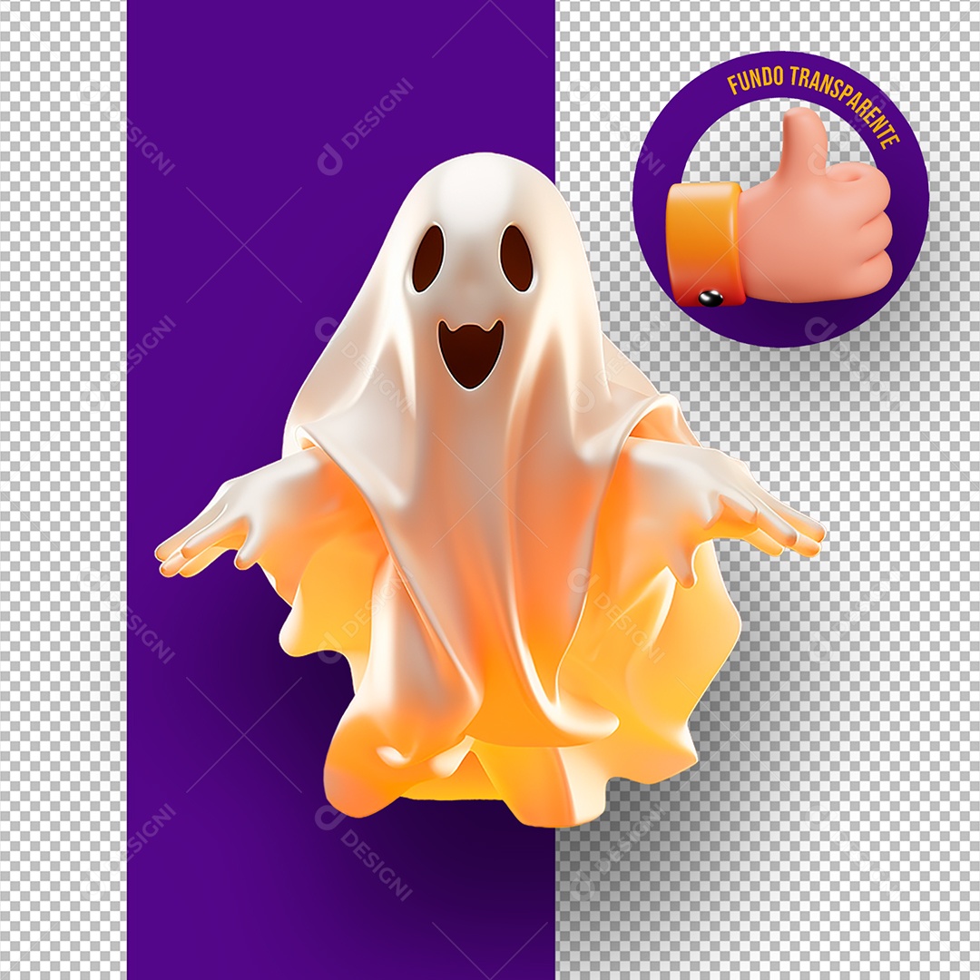 Fantasma de Halloween Elemento 3D para Composição PSD