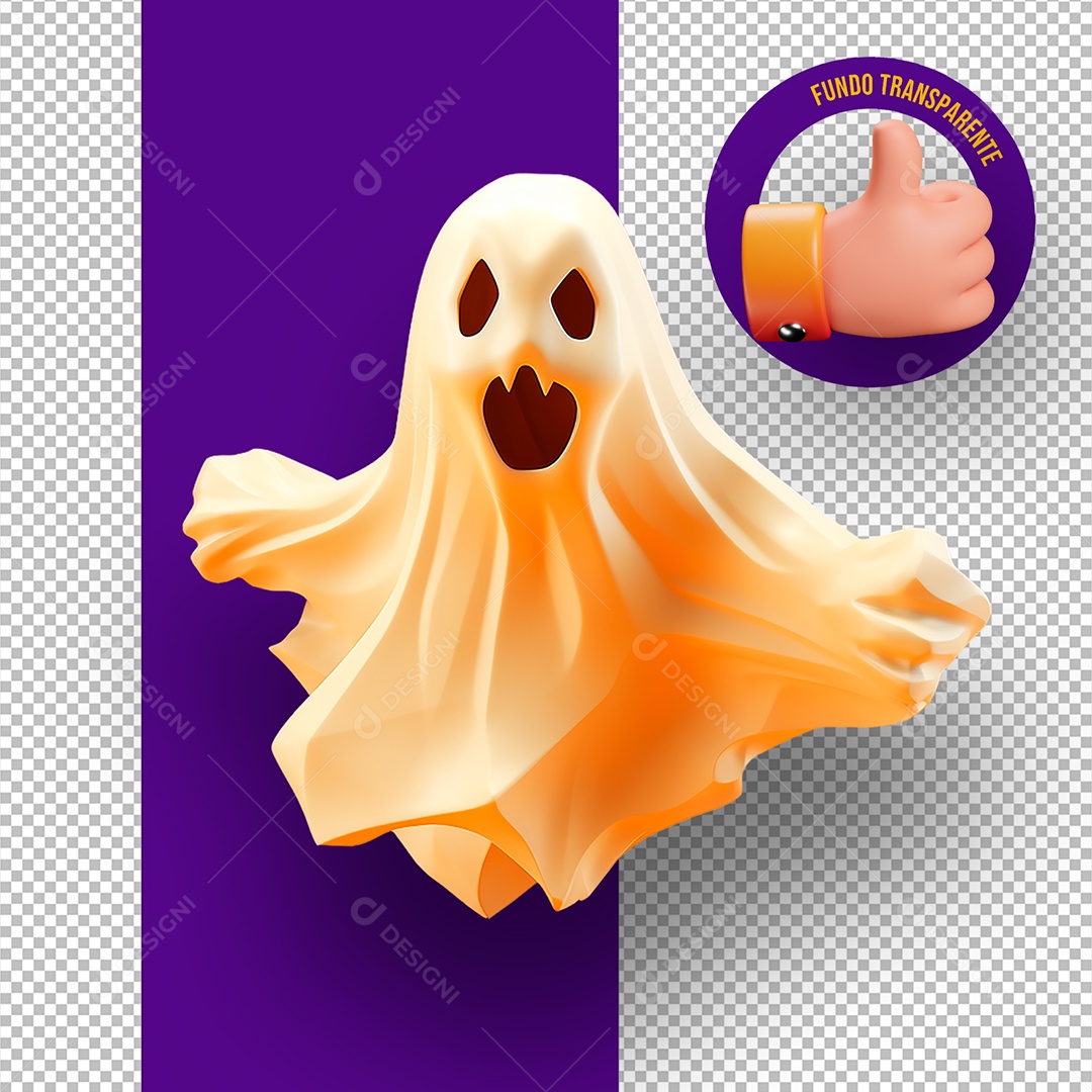 Fantasma Assustador de Halloween Elemento 3D para Composição PSD
