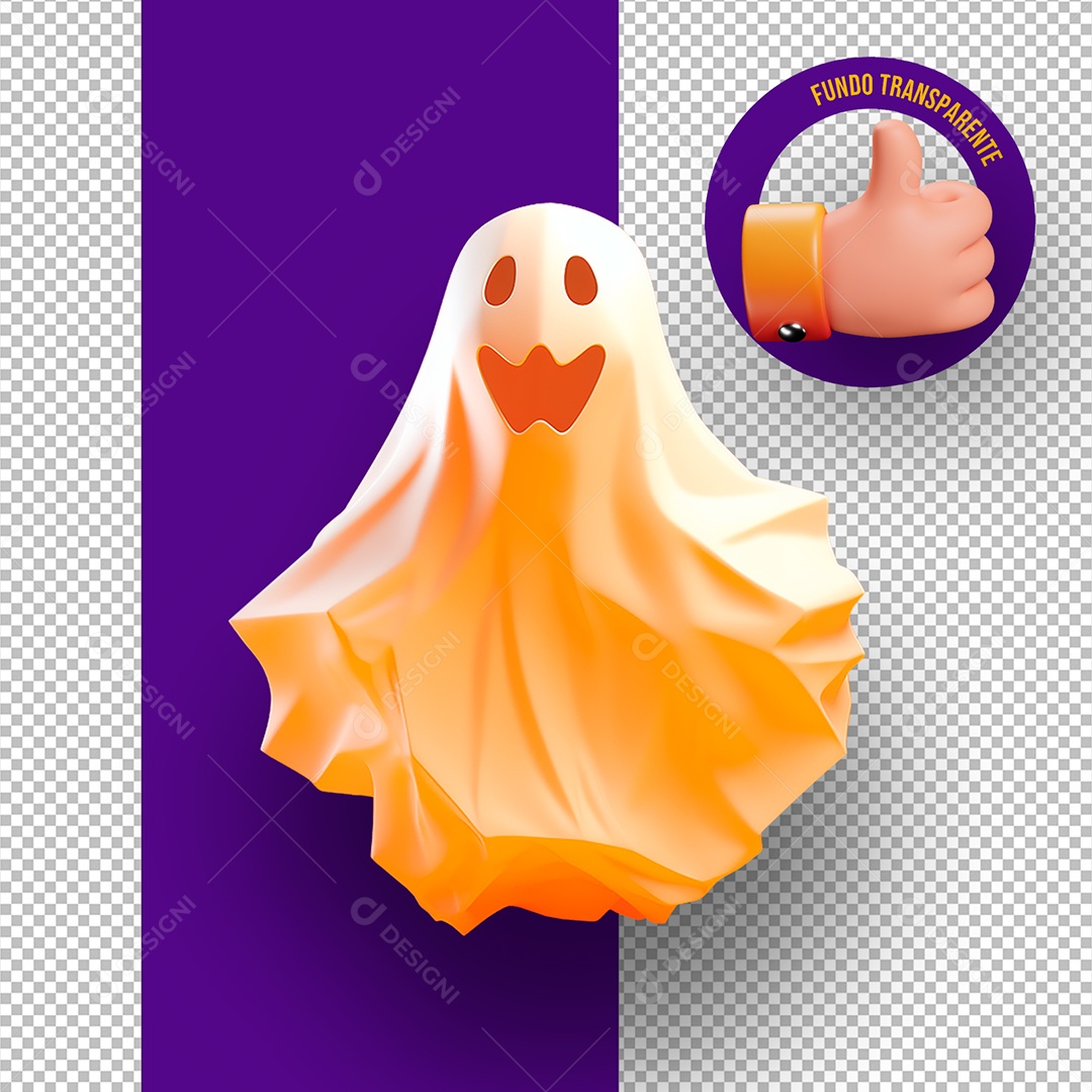Fantasma Assustador de Halloween Elemento 3D para Composição PSD