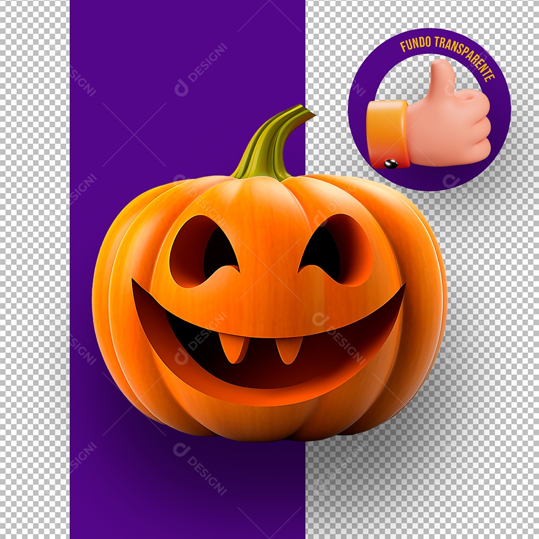 Abóbora Assustadora de Halloween Elemento 3D para Composição PSD