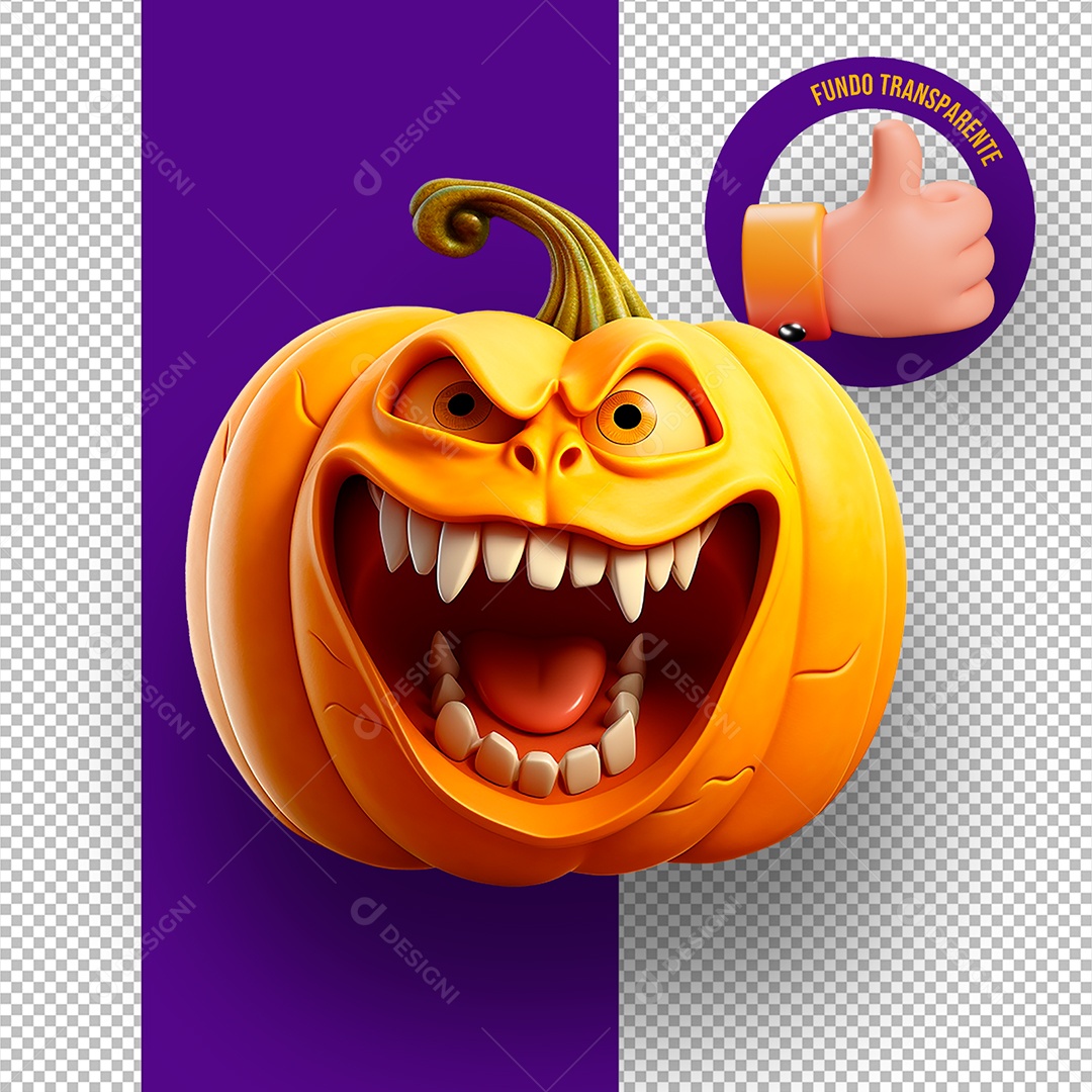 Abóbora Assustadora de Halloween Elemento 3D para Composição PSD