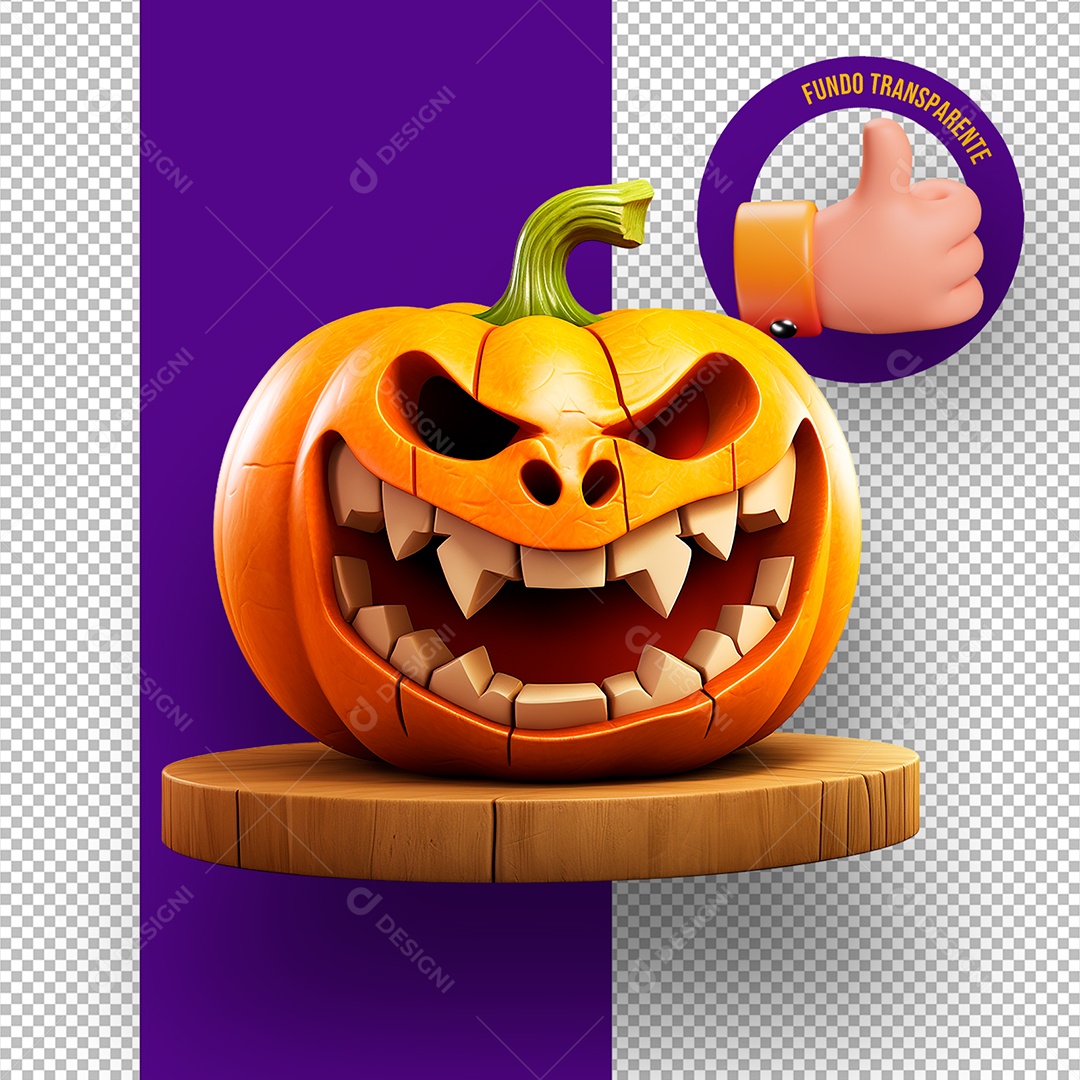 Cabeça de Abóbora de Halloween Elemento 3D para Composição PSD