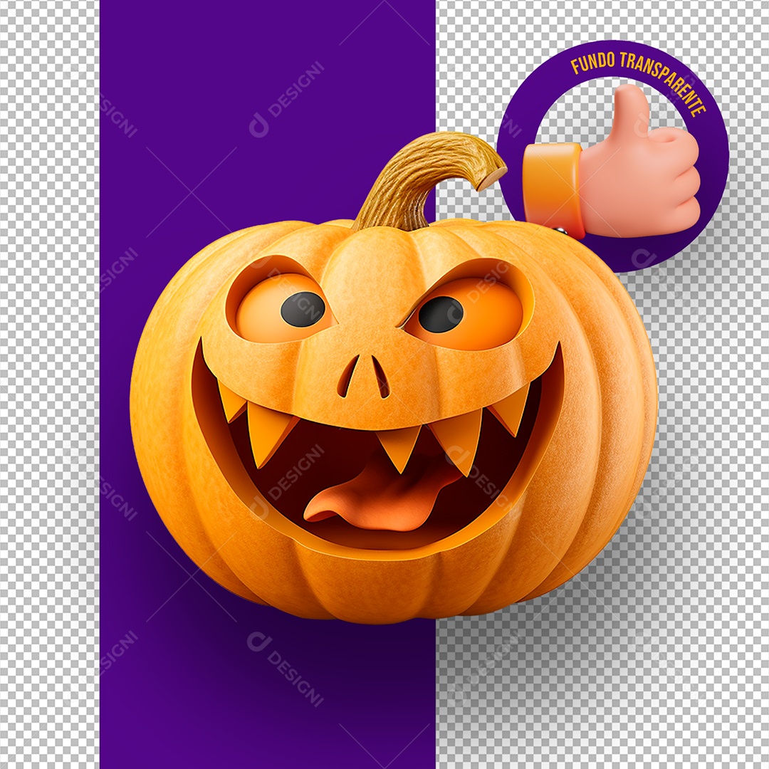 Abóbora Assustadora de Halloween Elemento 3D para Composição PSD