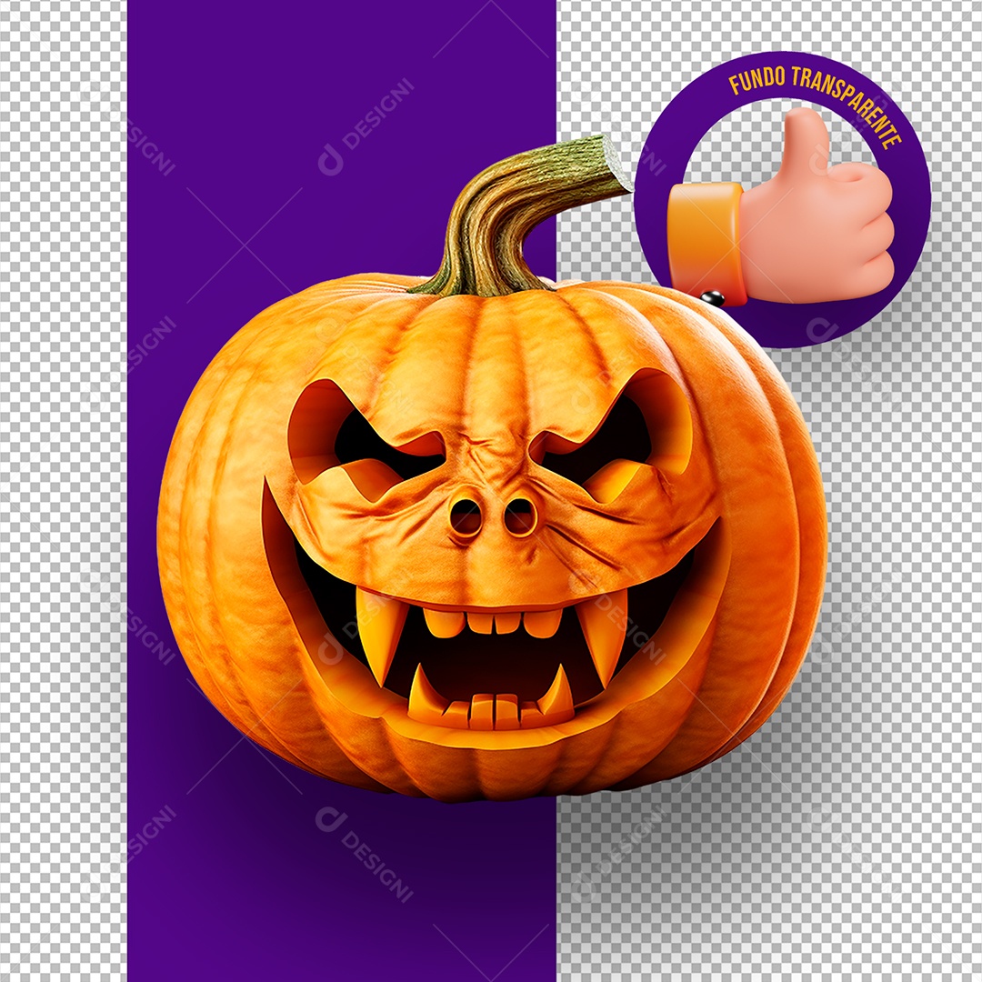 Abóbora Assustadora de Halloween Elemento 3D para Composição PSD