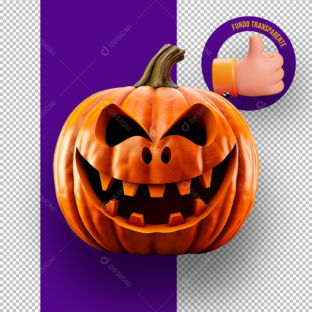Abóbora Assustadora de Halloween Elemento 3D para Composição PSD