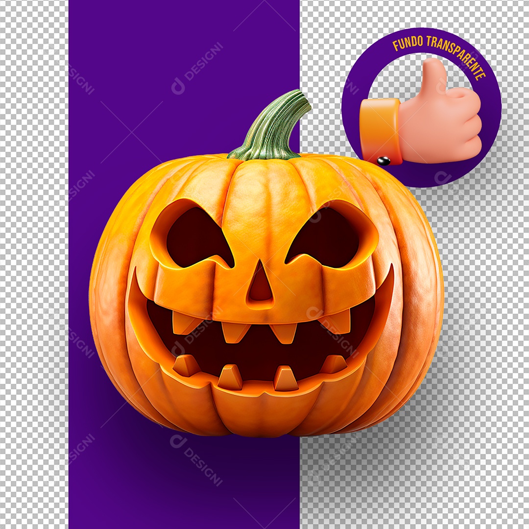 Abóbora Assustadora de Halloween Elemento 3D para Composição PSD