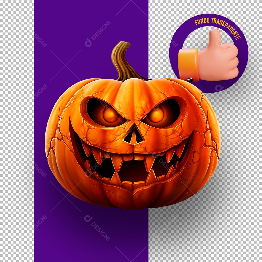 Abóbora Assustadora de Halloween Elemento 3D para Composição PSD