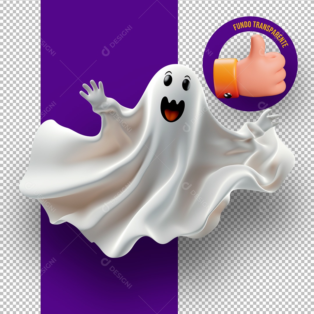 Fantasma de Halloween Voando Elemento 3D para Composição PSD