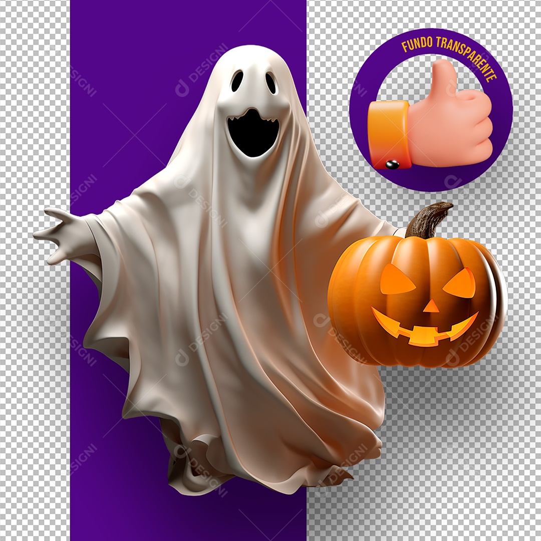 Fantasma e Abóbora Assustadores de Halloween Elemento 3D para Composição PSD