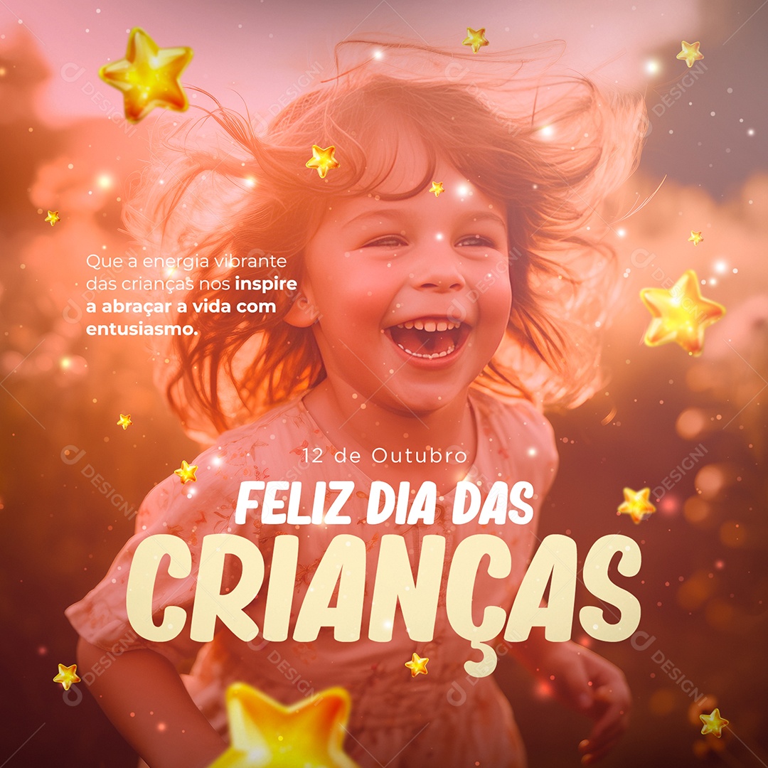 Social Media Energia Vibrante Feliz Dia Das Crianças PSD Editável