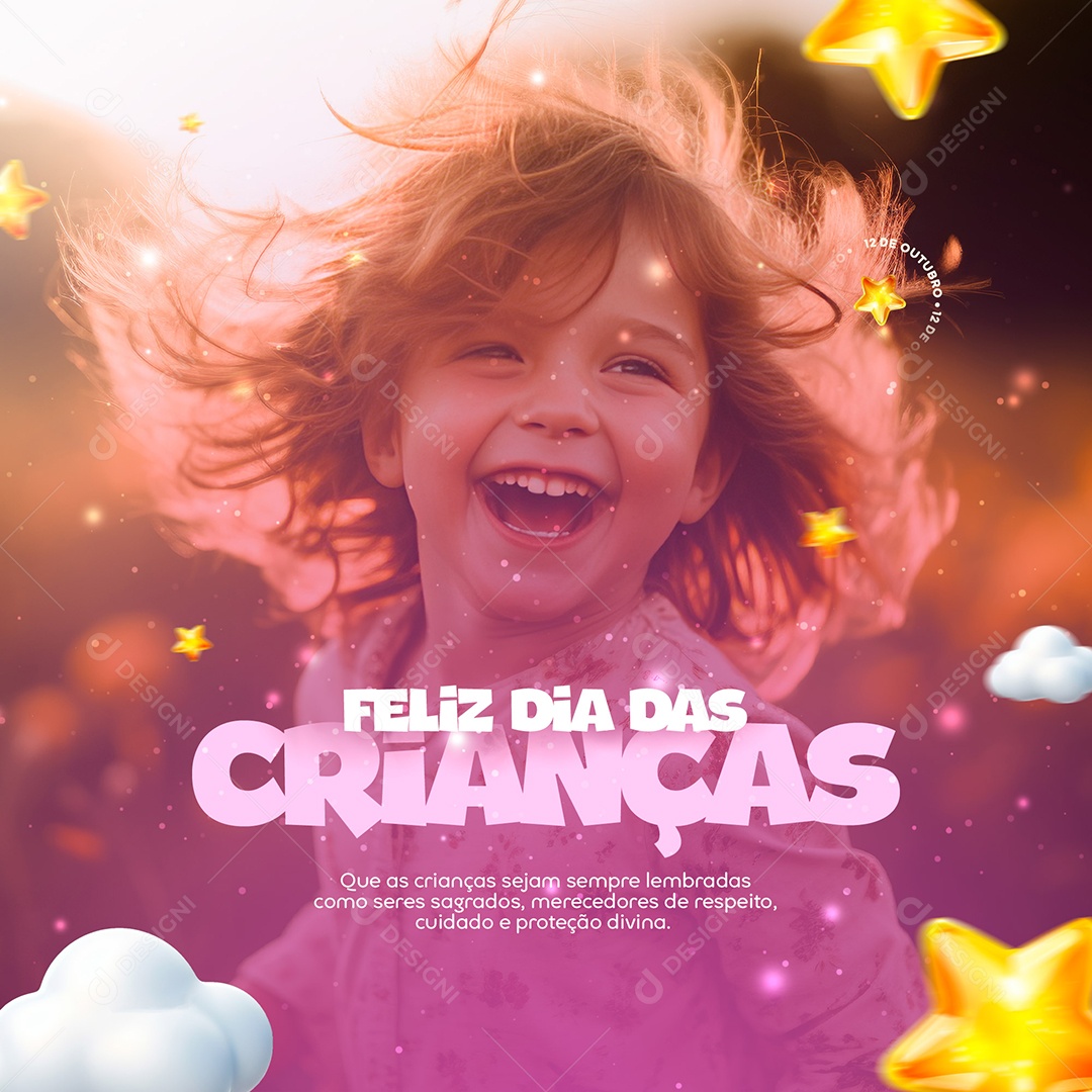Social Media Feliz Dia Das Crianças Proteção Divina PSD Editável