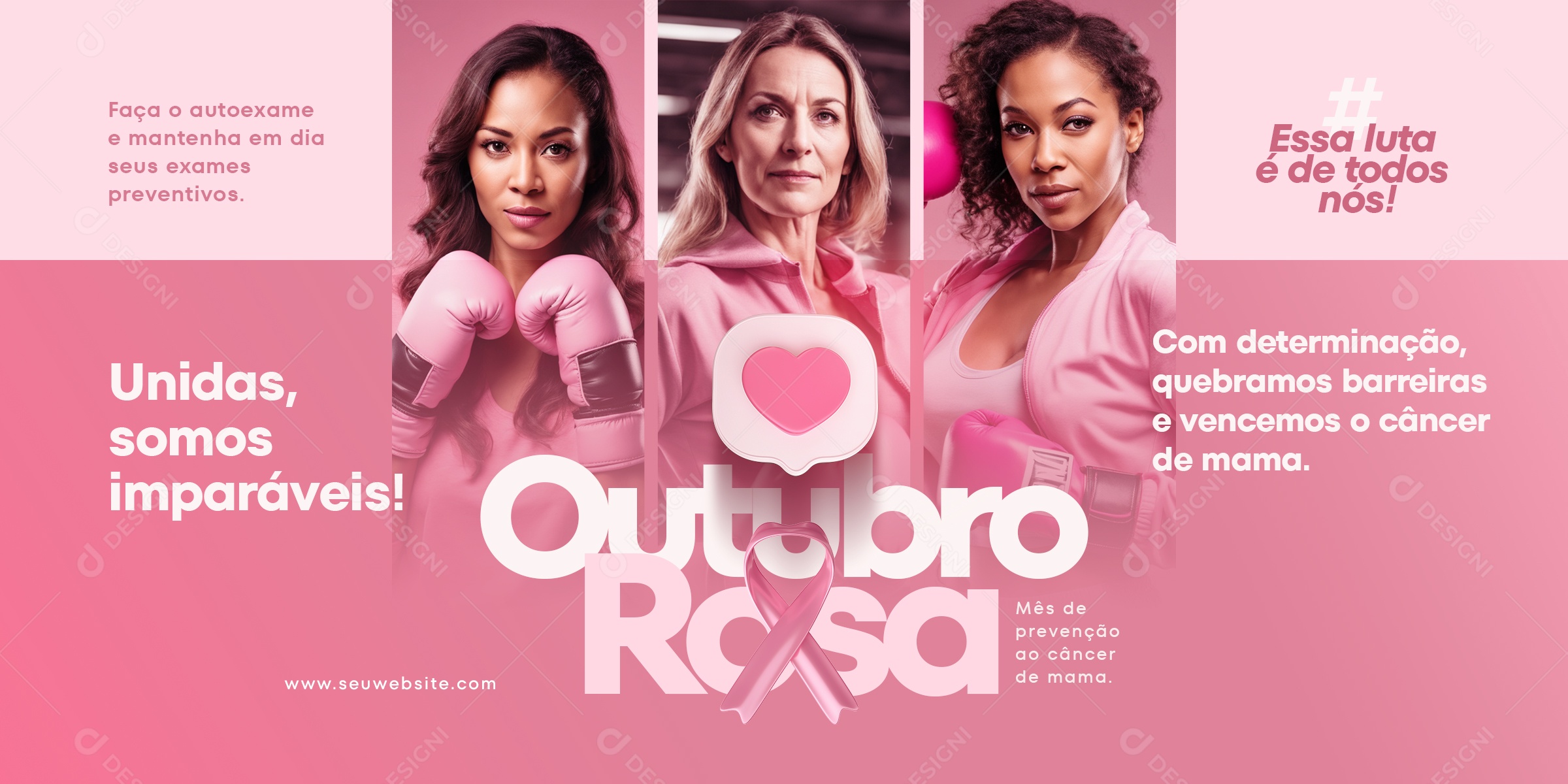 Banner Vencemos o Câncer De Mama Outubro Rosa Social Media PSD Editável