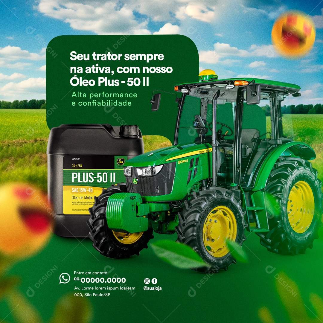 Agronegócio Seu Trator Sempre na Ativa com Nosso Óleo Plus Social Media PSD Editável