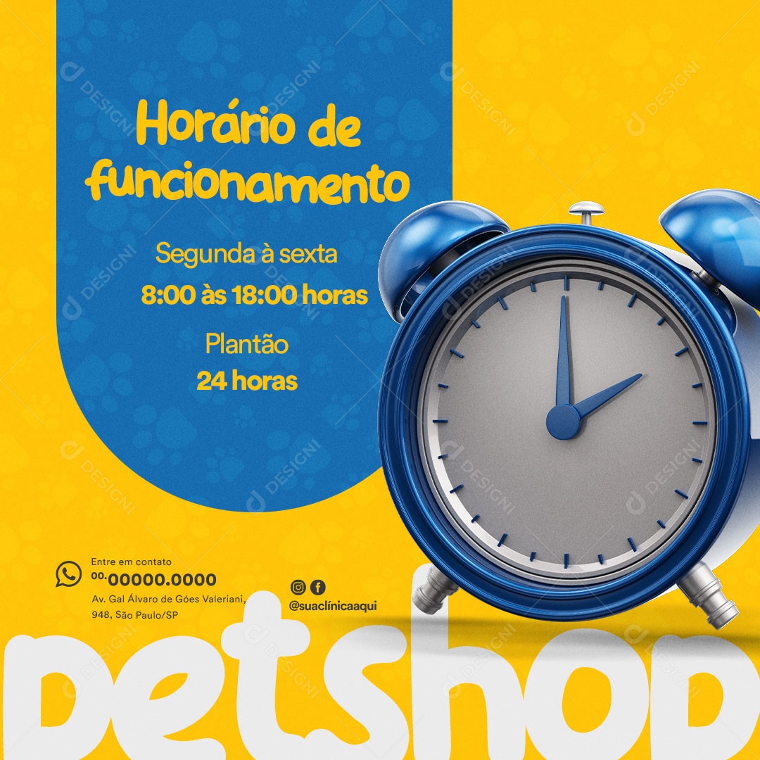 Pet Shop Horário de Funcionamento Social Media PSD Editável